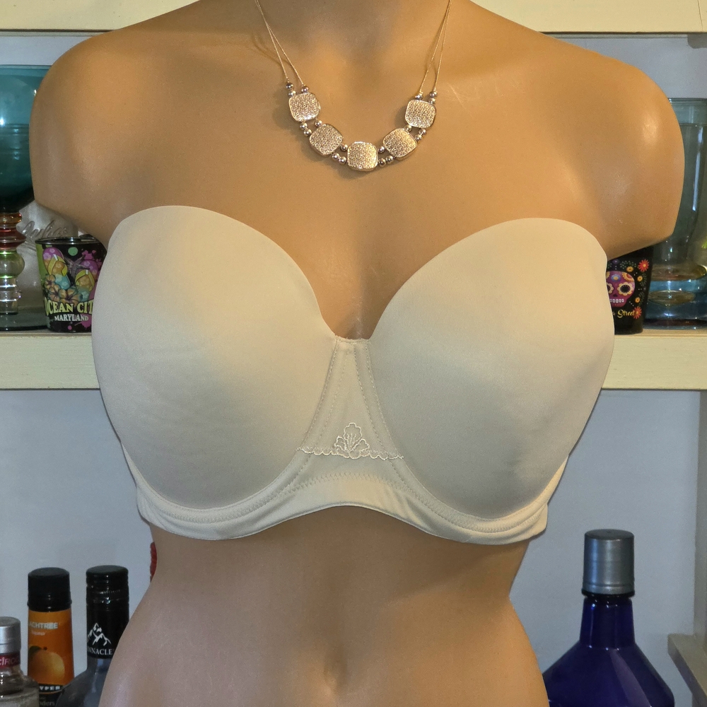 Strapless Bra 42-C Beige Underwire Boning Silicone Strips Molded Unbranded EUC